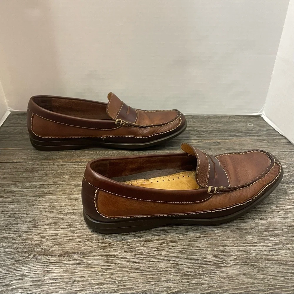 JOHNSTON & MURPHY J&M Flex Mens 11M Brown Leather Loafers Driving Shoes. Pre-own